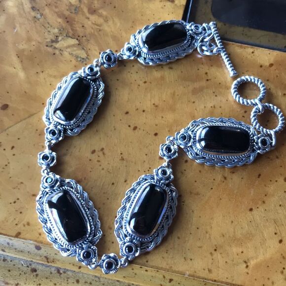 Natural Shungite Sterling Silver Toggle Bracelet - Picture 2 of 6